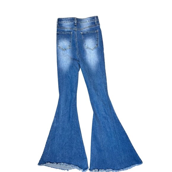 Womens High Rise Distressed Super Flare Leg Jeans Size 25 Medium Wash - Picture 2 of 6